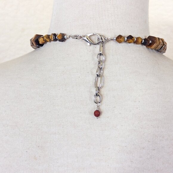 Elegant Brown Tiger's Eye, Labradorite & Red Jasper Statement Pendant Necklace - Picture 3 of 3